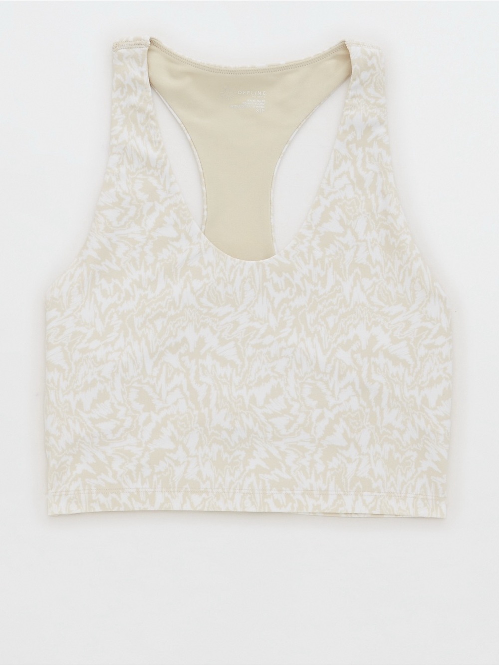 Aerie OFFLINE REAL ME Racerback Longline Sports Bra in Cream Pattern